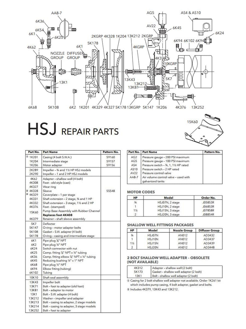 Repair Rebuild Kit for Goulds HSJ10N JET Water Well Pump 10 HP
