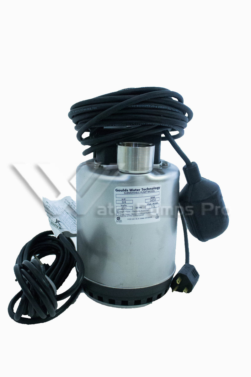 Goulds LSP0712AF – Submersible Sump Pump, 3/4 HP, 230 Volts, 1 Phase, 1-1/2" NPT Discharge, 57 GPM Max, Built-In Wide Angle Float Switch, 20 ft Cord