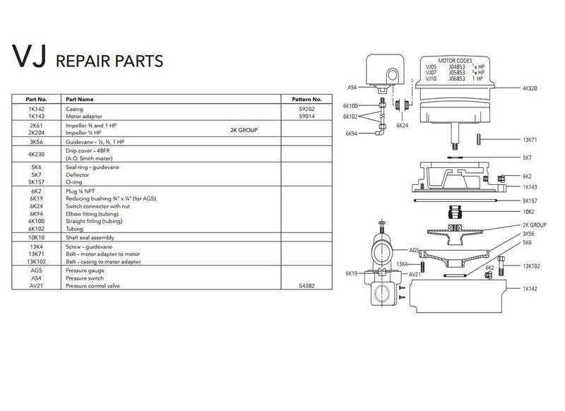 Repair Rebuild Kit fits Goulds VJ05 JET Pump 1/2 HP
