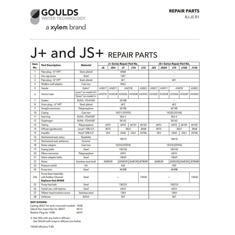 Repair Rebuild Kit for Goulds J10 JET Water Well Pump 1 HP